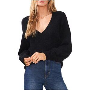 1.State Women's V Neck Bubble Sleeve Sweater Black Sz L New